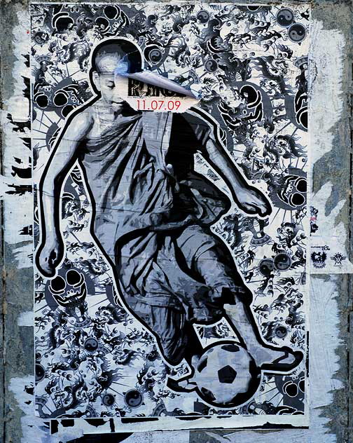 Buddhist Soccer, poster on utility box, Melrose Avenue