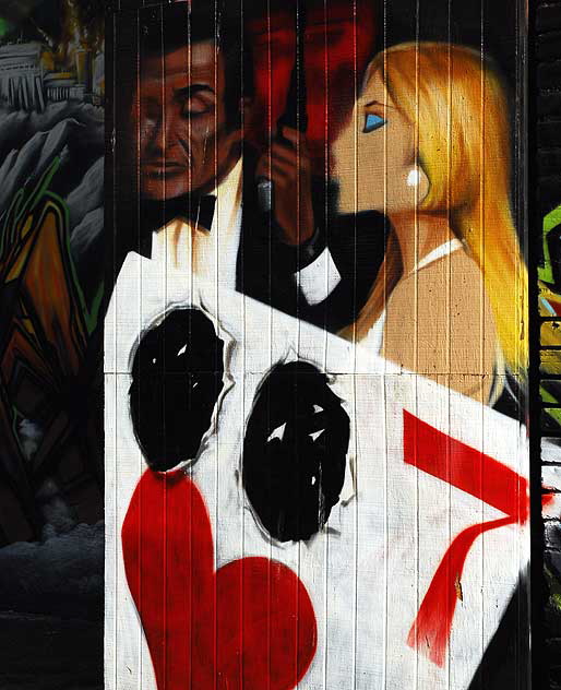 James Bond, graffiti painting behind Hebrew school on La Brea at Waring