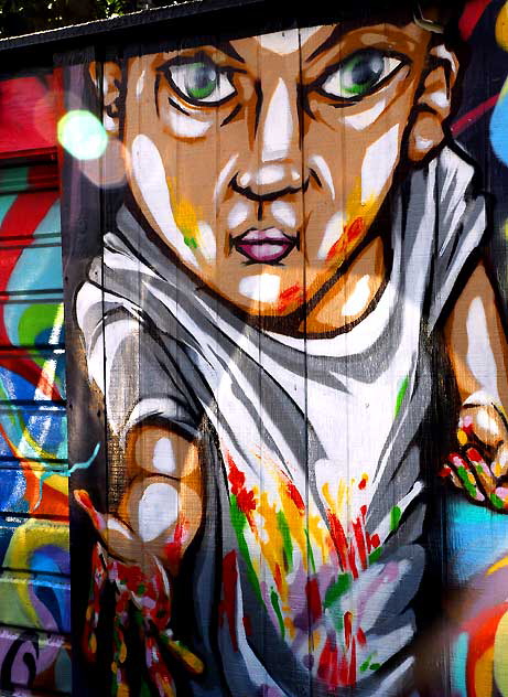 Mean Kid with Paint, graffiti painting behind Hebrew school on La Brea at Waring