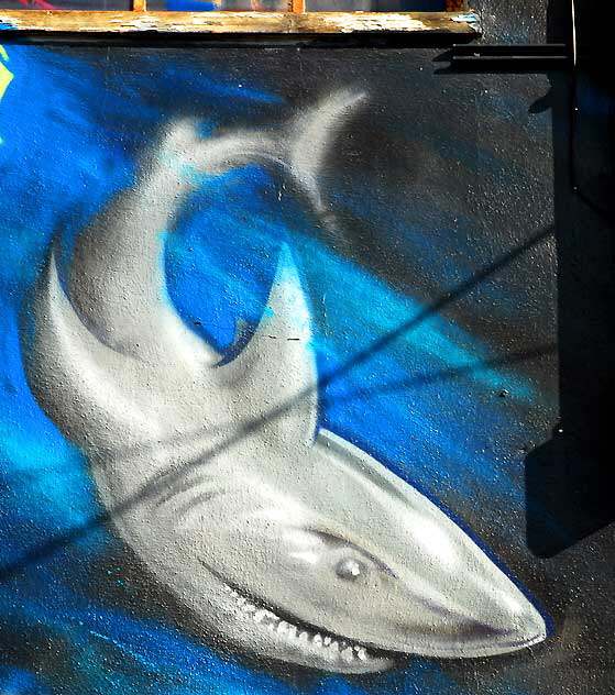 Shark, graffiti painting behind Hebrew school on La Brea at Waring