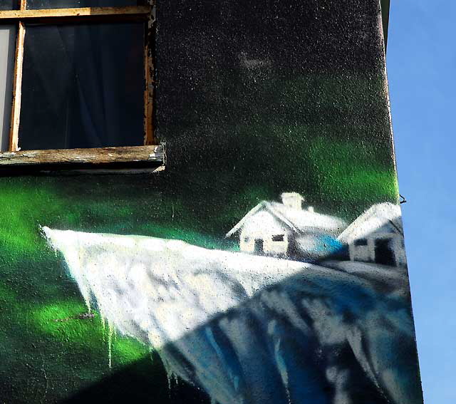 Snow Scene - graffiti wall behind Hebrew school on La Brea at Waring