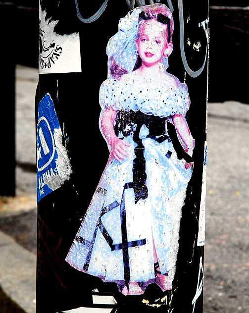 Sticker on pole, Sunset Boulevard in Hollywood - Little Girl in White