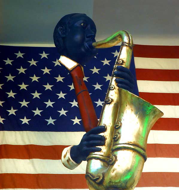 Flag Sax, window of Iguana Vintage Clothes, Hollywood and Vine