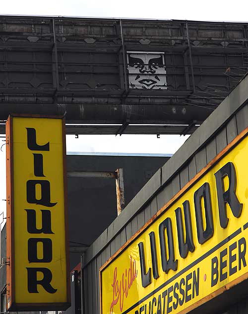 Shepard Fairey "Obey" face on the back of a billboard on Sunset Boulevard in Hollywood