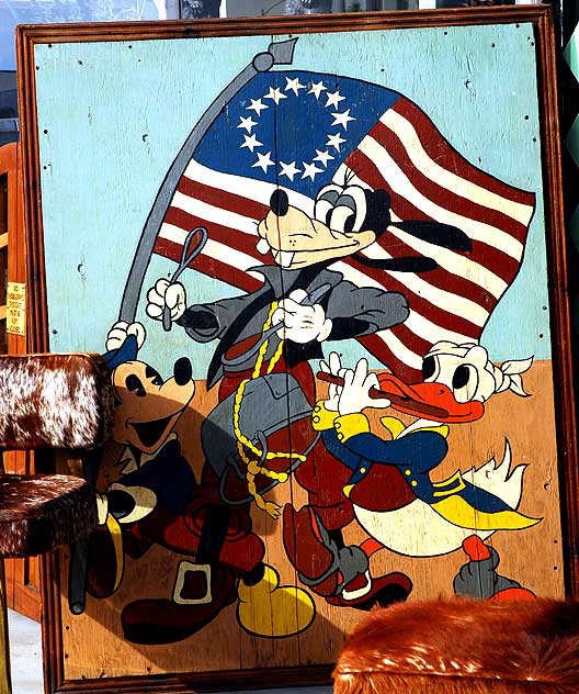 Goofy, Donald and Mickey in "The Spirit of 1776" - painting on wood at "Off the Wall" on Melrose Avenue
