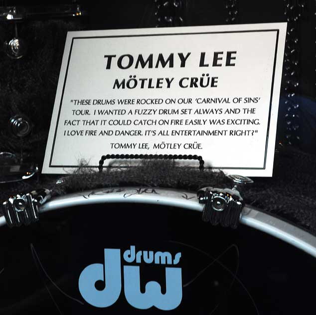 Rare Tommy Lee drum set in the window of the Hard Rock Café at Hollywood and Highland