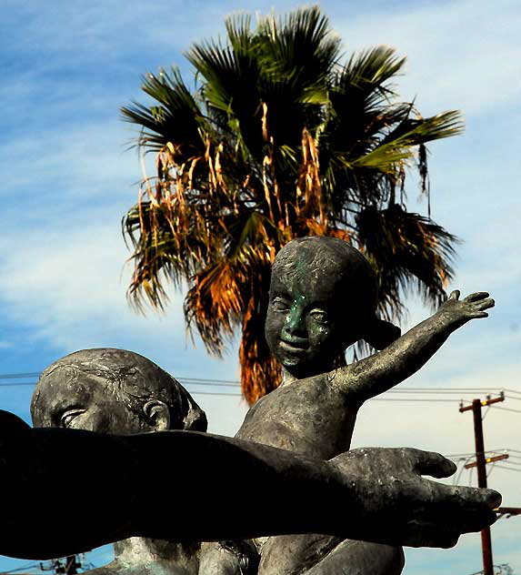 Millard Sheets "fountain family" sculpture, circa 1952, at his mosaic mural, at the former Home Savings of America building at 2600 Wilshire Boulevard in Santa Monica