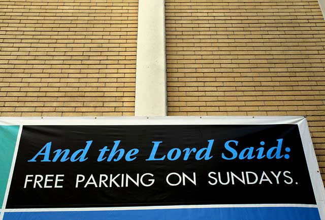 Banner at the First Presbyterian Church of Santa Monica, Second Street and Wilshire Boulevard