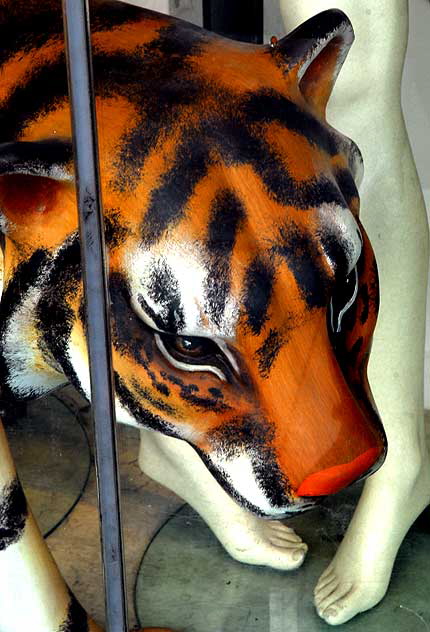 Wooden tiger in shop window on Melrose Avenue