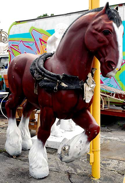 At Nick Metropolis, props and antiques, La Brea and First, south of Hollywood, large fiberglass Clydesdale