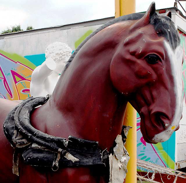 At Nick Metropolis, props and antiques, La Brea and First, south of Hollywood, large fiberglass Clydesdale