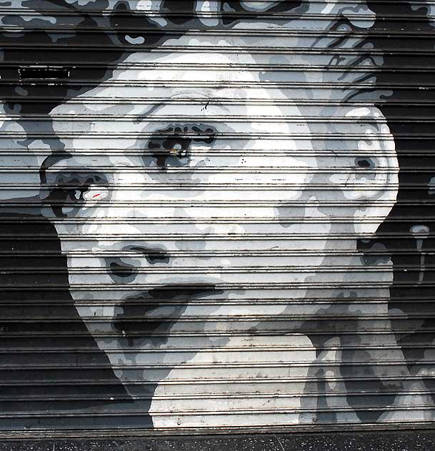 Lucille Ball graphic on rollup door, Hollywood Boulevard