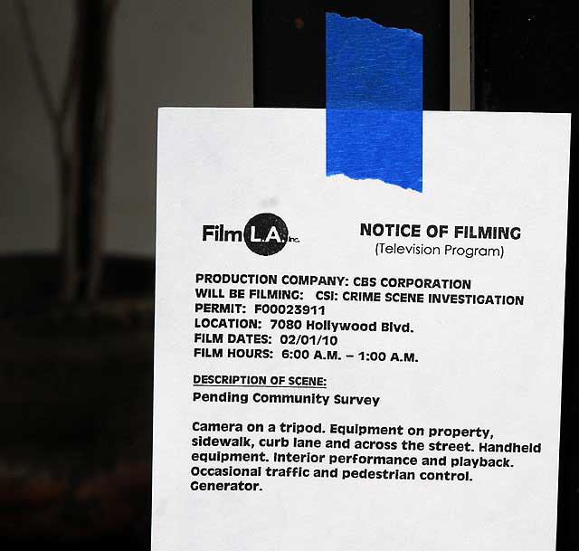 Notice of Filming, CSI