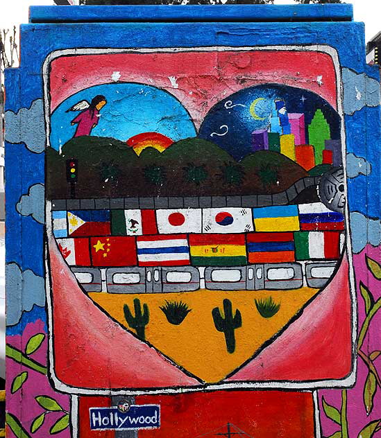 Public Art in East Hollywood, painted utility box on Hollywood Boulevard at New Hampshire Avenue, between Thai Town and Los Feliz