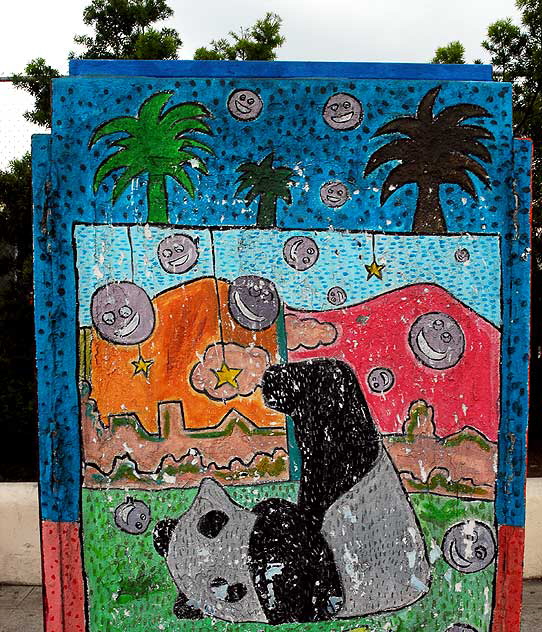 Public Art in East Hollywood, painted utility box on Hollywood Boulevard at New Hampshire Avenue, between Thai Town and Los Feliz