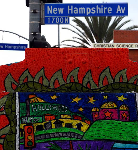 Public Art in East Hollywood, painted utility box on Hollywood Boulevard at New Hampshire Avenue, between Thai Town and Los Feliz