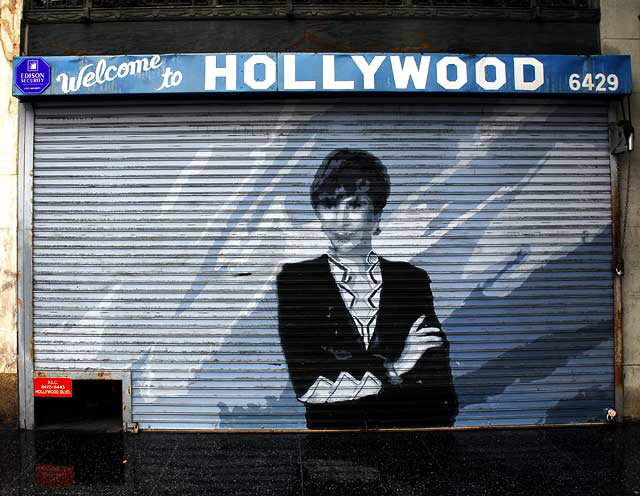 Welcome to Hollywood - rollup door at the Warner Pacific Theater on Hollywood Boulevard 