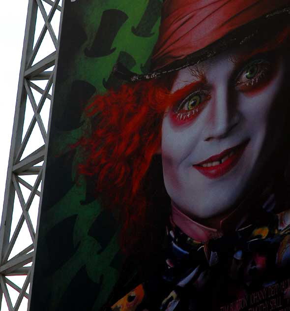 Johnny Depp as the Mad Hatter, billboard above Hollywood Boulevard