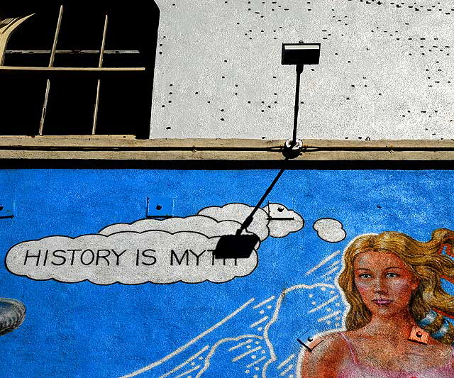 Cronk "History is a Myth" mural on the wall of a hostel in Venice Beach