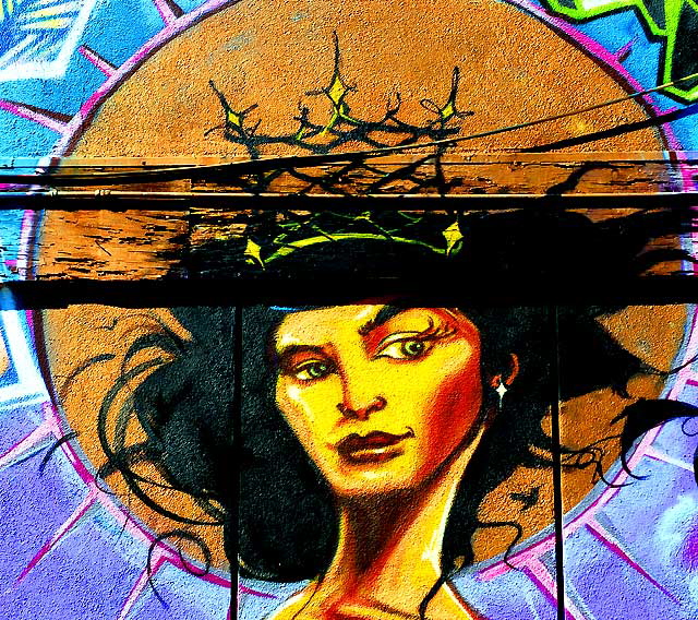Detail of mural at hair salon at the corner of Pacific and Mildred in Venice Beach