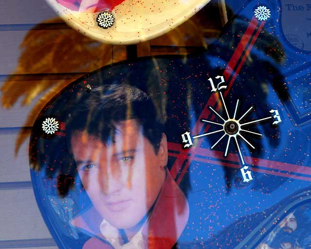 Elvis Guitar Wall Clocks, window of souvenir shop, Hollywood Boulevard