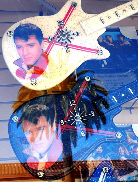 Elvis Guitar Wall Clocks, window of souvenir shop, Hollywood Boulevard