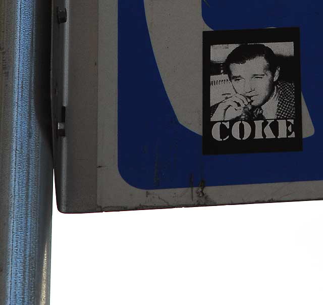 "Coke" - sticker on phone sign near MacArthur Park, Los Angeles 