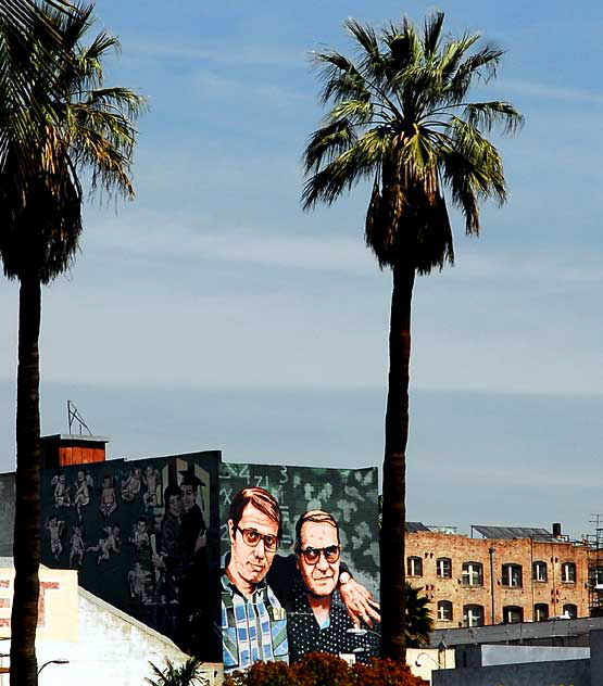 Los Angeles Teachers, the mural of Jaime Escalante and Edward James Olmos, by Hector Ponce, from 1997, on the northeast corner of Wilshire and Alvarado