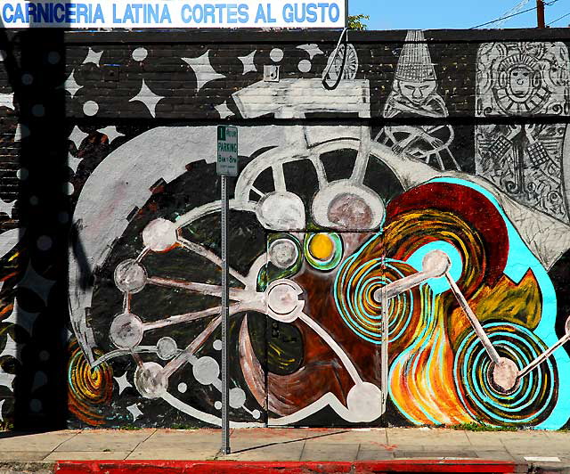 Aztec Sun Gods mural - Susy's Meat Market (Carniceria Latina), 4605 Santa Monica Boulevard at Madison, Silverlake - photographed Tuesday, March 9, 2010