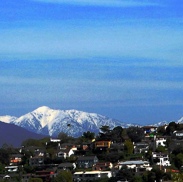 One Palm, Snow in the Mountains - the view from Olive Hill, now Barnsdall Park, Hollywood Boulevard at Vermont, Tuesday, March 16, 2010   