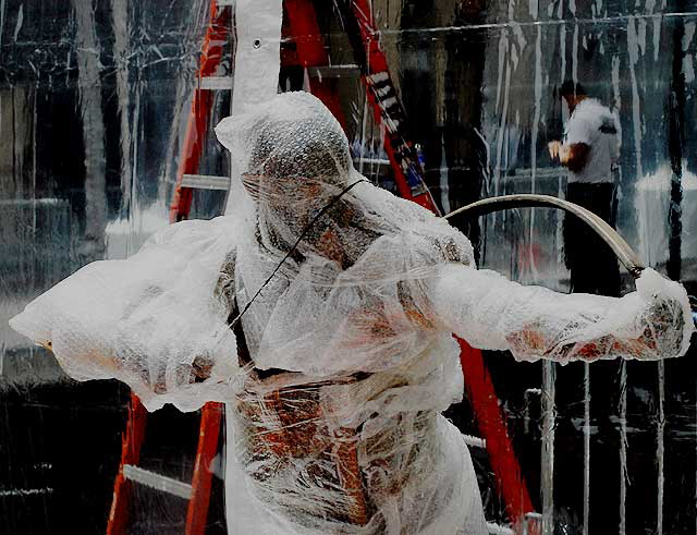 Setting up for the premiere of Clash of the Titans 3-D at Grauman's Chinese Theater on Hollywood Boulevard, Wednesday, March 31, 2010