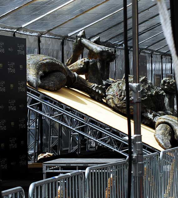 Setting up for the premiere of Clash of the Titans 3-D at Grauman's Chinese Theater on Hollywood Boulevard, Wednesday, March 31, 2010