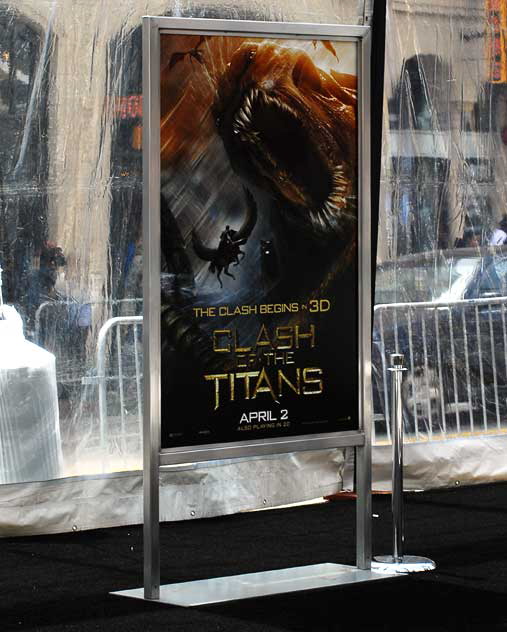 Setting up for the premiere of Clash of the Titans 3-D at Grauman's Chinese Theater on Hollywood Boulevard, Wednesday, March 31, 2010