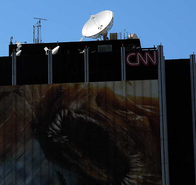 CNN Los Angeles Bureau, Cahuenga and Sunset, at Larry King Square, Hollywood - with supergraphic for Clash of the Titans 3-D