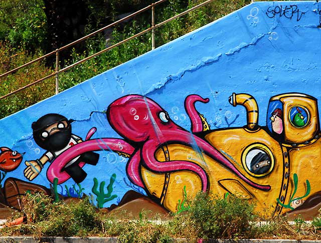 Yellow Submarine / Octopus's Garden mural by "Chance" - at Echo Park Lake, on the stairs at Glendale Boulevard at Kent