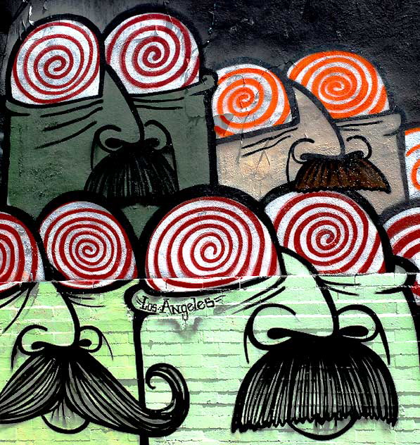 Mysterious men and their mysterious moustaches - mural in alley at Melrose and Spaulding, Hollywood