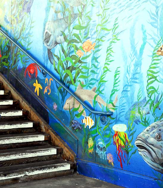Under the Santa Monica Pier, the mural at the aquarium