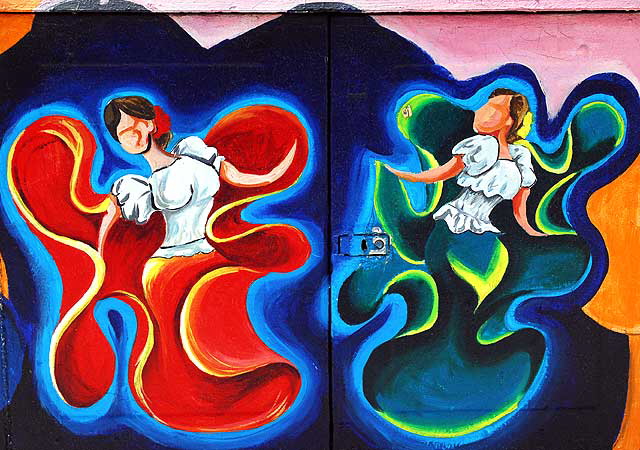 Dancers on utility box on Temple, near Echo Park, Los Angeles