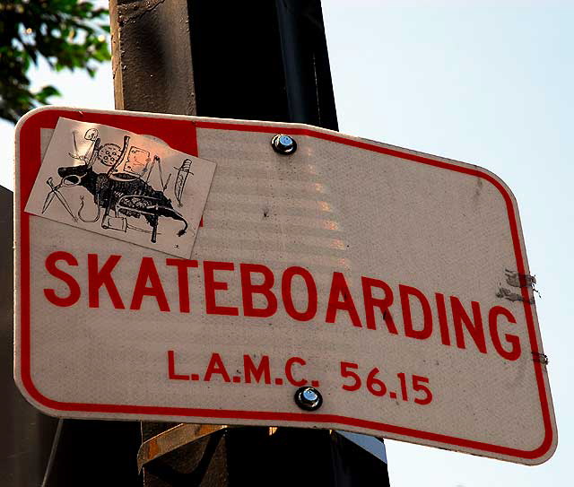 No Skateboarding sign with sticker, Hollywood Boulevard