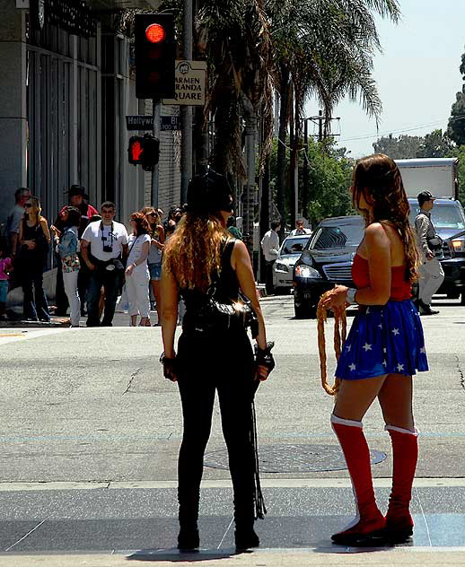 Cat Woman and Wonder Woman, Carmen Miranda Square, Hollywood Boulevard and Orange