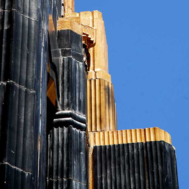 Security-First National Bank of Los Angeles branch at 5209 Wilshire Boulevard - listed on the National Register of Historic Places, built in 1929, the work of the architecture firm of Morgan, Walls and Clements - the last surviving example of Stiles O. Clements' black-and-gold terra cotta designs