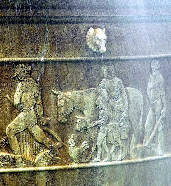 The Electric Fountain - from 1931 - on the corner of Wilshire and Santa Monica Boulevards. The plaza and fountain re the work of the architect Ralph Carlin Flewelling and the sculpture is by Robert Merrell Gage.