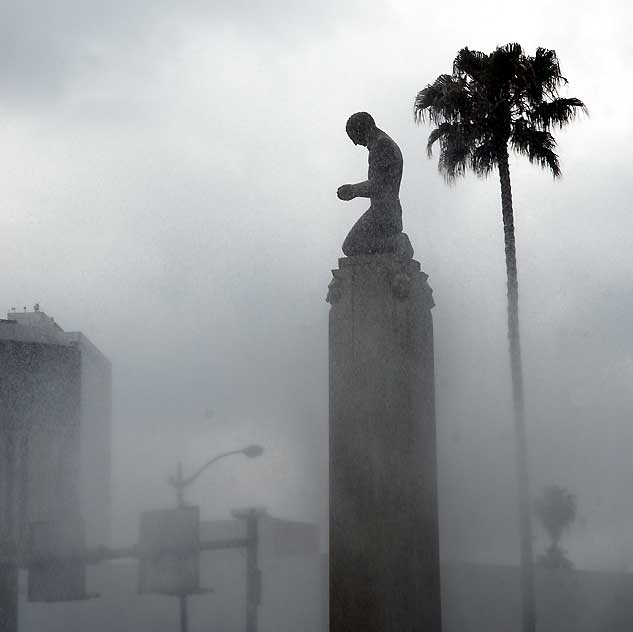 The Electric Fountain - from 1931 - on the corner of Wilshire and Santa Monica Boulevards. The plaza and fountain re the work of the architect Ralph Carlin Flewelling and the sculpture is by Robert Merrell Gage.