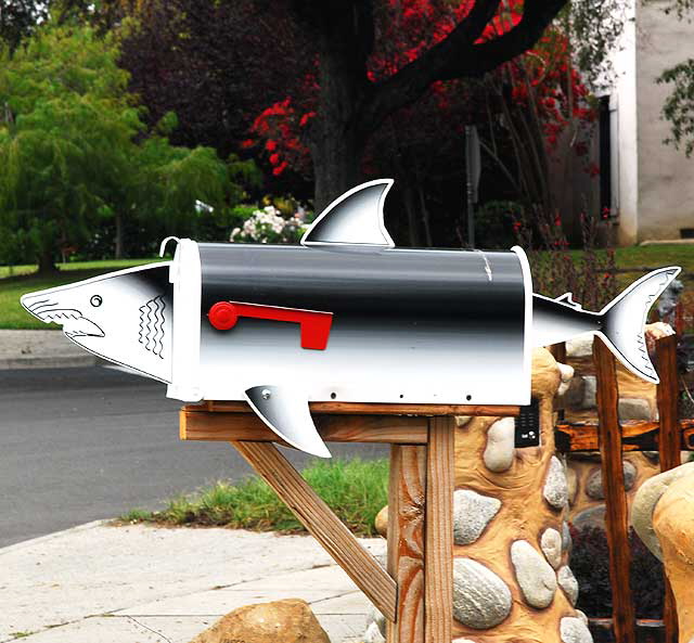 Shark mailbox, corner of Walden Drive and Carmelita Avenue in Beverly Hills