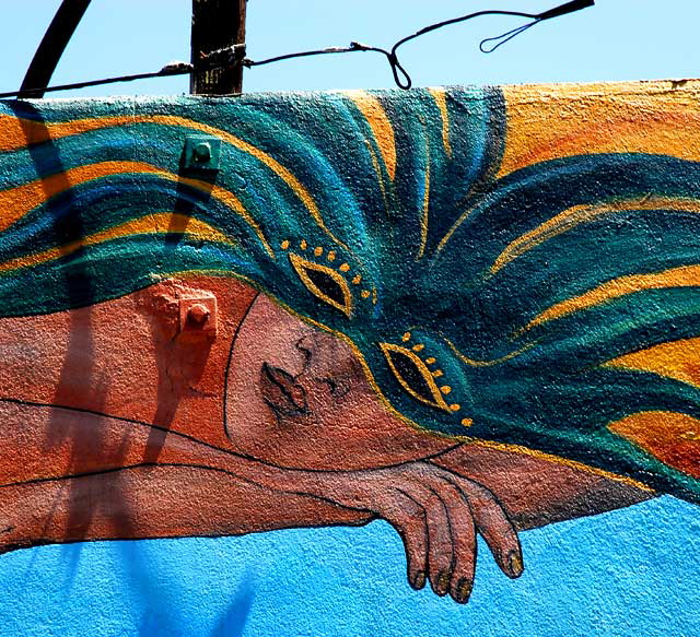 Detail of the 1991 mural by Annie Sperling, A Mural Dedicated to Peace ("Silver Lake Mi Amor") on the southwest corner of Sunset and Hyperion - as of Thursday, May 20, 2010