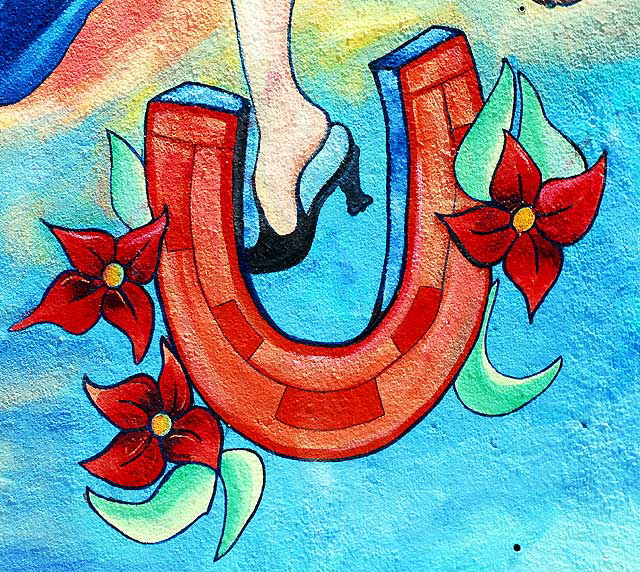 Detail of the 1991 mural by Annie Sperling, A Mural Dedicated to Peace ("Silver Lake Mi Amor") on the southwest corner of Sunset and Hyperion - as of Thursday, May 20, 2010