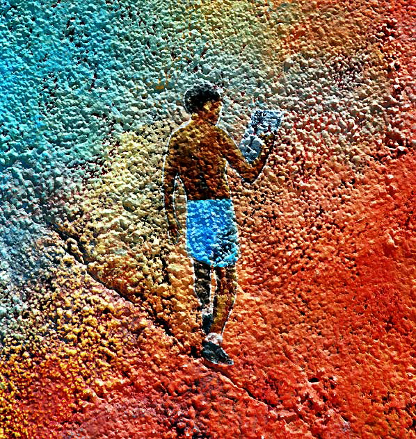 Detail of the 1991 mural by Annie Sperling, A Mural Dedicated to Peace ("Silver Lake Mi Amor") on the southwest corner of Sunset and Hyperion - as of Thursday, May 20, 2010
