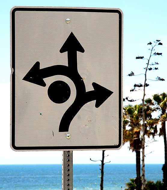 Traffic circle sign, Bay Street and Ocean Way, Santa Monica