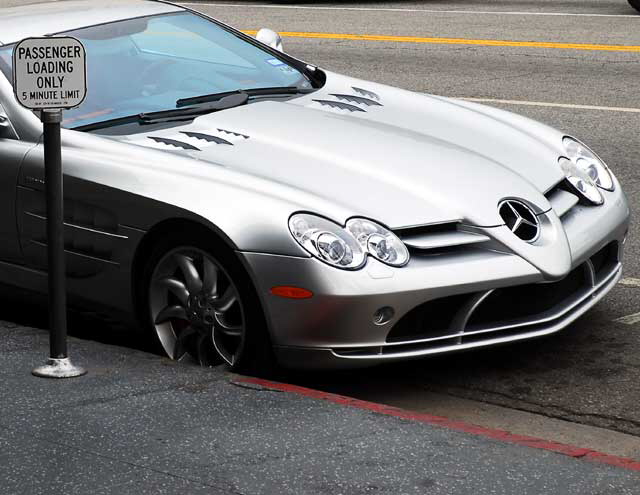 Mercedes Benz SLR McLaren Roadster parked at the Pig and Whistle on Hollywood Boulevard