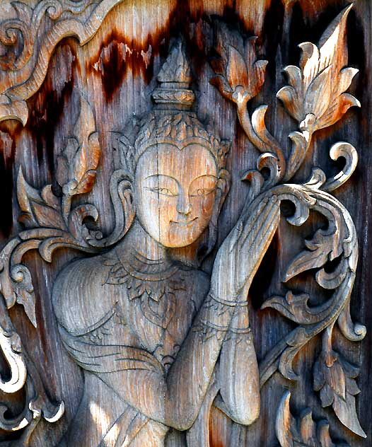 Wooden door at Pink Pepper, a secluded Thai restaurant on La Brea in Hollywood